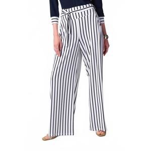 NEW JOSEPH RIBKOFF striped high-waist belted wide-leg pants in vanilla/midnight